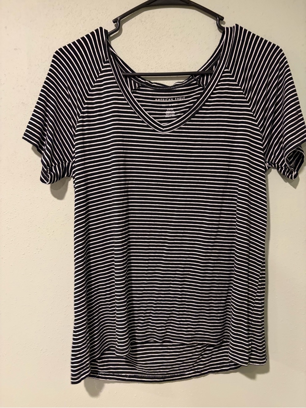 American Eagle Outfitters Black and White Striped V-Neck Tee Top